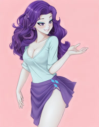 Size: 632x816 | Tagged: safe, artist:voldarian, rarity, human, equestria girls, g4, beautiful, breasts, cleavage, clothes, cutie mark on clothes, female, pink background, sexy, simple background, skirt, skirt lift, solo, stupid sexy rarity