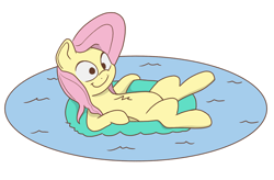 Size: 2824x1856 | Tagged: safe, artist:doodledonutart, fluttershy, pegasus, pony, g4, atg 2024, cute, female, floating, inner tube, mare, newbie artist training grounds, pool toy, shyabetes, smiling, solo, water
