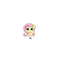 Size: 1280x1280 | Tagged: safe, artist:shpoof, fluttershy, pegasus, pony, g4, :<, a, cute, daaaaaaaaaaaw, female, looking at you, mare, pink mane, shyabetes, simple background, solo, tiny, white background, wings, yellow coat