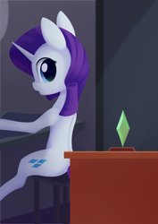 Size: 988x1394 | Tagged: safe, artist:dusthiel, rarity, pony, unicorn, g4, atg 2021, cute, female, gem, horn, indoors, mare, newbie artist training grounds, raribetes, sitting, solo