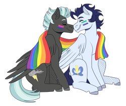 Size: 3100x2600 | Tagged: safe, artist:monnarcha, soarin', thunderlane, pegasus, pony, g4, bisexual pride flag, colored eyebrows, colored hooves, duo, duo male, gay, gay pride flag, gray hooves, hooves, male, mlm pride flag, pride, pride flag, shipping, simple background, soarilane, stallion, transparent background, unshorn fetlocks
