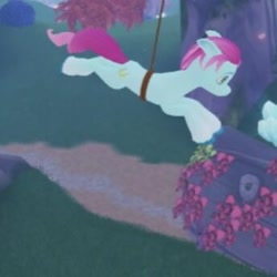 Size: 344x344 | Tagged: safe, artist:jazzhooves, jazz hooves, earth pony, pony, g5, my little pony: bridlewood rp, 3d, female, game screencap, roblox, solo, wrong cutie mark, zipline