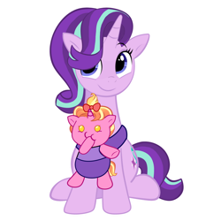 Size: 750x750 | Tagged: safe, artist:tikapony, luster dawn, starlight glimmer, pony, unicorn, g4, baby, baby luster dawn, baby pony, bow, chubby, duo, duo female, female, filly, foal, hair bow, horn, luster dawn is starlight's and sunburst's daughter, mare, mother and child, mother and daughter, parent and child, parent:starlight glimmer, parent:sunburst, parents:starburst, simple background, transparent background