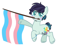 Size: 1246x1018 | Tagged: safe, artist:katnekobase, artist:yeetmedownthestairs, coloratura, earth pony, pony, g4, alternate hairstyle, base used, beard, bracelet, commission, face paint, facial hair, grin, jewelry, male, mouth hold, pride, pride flag, pride month, rara, simple background, smiling, solo, stallion, trans male, transgender, transgender pride flag, transparent background, unshorn fetlocks, ych result