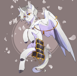 Size: 1035x1015 | Tagged: safe, artist:millman;, alicorn, pony, chest fluff, commission, male, partially open wings, ponified, solo, touken ranbu, tsurumaru kuninaga, watermark, wings