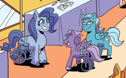 Size: 337x209 | Tagged: safe, artist:natalie haines, idw, earth pony, pegasus, pony, g5, kenbucky roller derby #5, my little pony: kenbucky roller derby, spoiler:comic, spoiler:g5comic, disabled, female, mare, unnamed character, unnamed pony, wheelchair