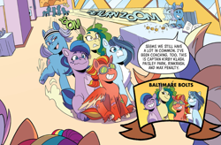 Size: 975x639 | Tagged: safe, artist:natalie haines, idw, kirby klash, max penalty, paisley park, rinkrash, whinny streak, earth pony, pegasus, pony, unicorn, g5, kenbucky roller derby #5, my little pony: kenbucky roller derby, spoiler:comic, spoiler:g5comic, female, goggles, horn, mare