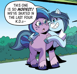 Size: 362x347 | Tagged: safe, artist:natalie haines, idw, earth pony, pony, g5, kenbucky roller derby #5, my little pony: kenbucky roller derby, spoiler:comic, spoiler:g5comic, blushing, duo, female, mare, unnamed character, unnamed pony