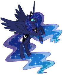 Size: 1000x1178 | Tagged: safe, artist:traveleraoi, princess luna, alicorn, pony, g4, colored pupils, crown, cute, digital art, ethereal hair, ethereal mane, ethereal tail, female, flying, gradient mane, hooves, horn, jewelry, large wings, long hair, long horn, long mane, long tail, peytral, regalia, simple background, smiling, solo, sparkles, spread wings, tail, tall, transparent background, watermark, wings