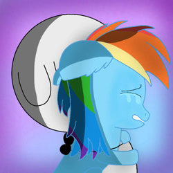 Size: 720x720 | Tagged: safe, artist:cooperthedoodlian, rainbow dash, pegasus, g4, comforting, cooper doodlian, crying, cute, doodland, duo, duo male and female, female, male, sad