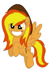 Size: 956x1290 | Tagged: safe, artist:xxblue-shy-gamersxx, oc, oc only, oc:firey rachel, pegasus, fedora, female, hat, rule 63, simple background, smiling, solo, transparent background