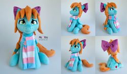 Size: 2400x1394 | Tagged: safe, artist:meplushyou, oc, oc only, oc:skydream, pegasus, pony, bow, clothes, female, hair bow, irl, mare, photo, plushie, pride, pride flag, scarf, solo, striped scarf