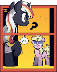 Size: 1169x1469 | Tagged: safe, artist:php104, oc, oc only, oc:silver bell, oc:velvet remedy, pony, unicorn, fallout equestria, clothes, comic, confetti, duo, female, filly, foal, horn, mare, mare oc, pony oc, speech bubble