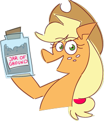 Size: 785x913 | Tagged: safe, artist:threetwotwo32232, applejack, earth pony, pony, g4, female, jar, jar of dirt, looking at you, mare, simple background, solo, transparent background