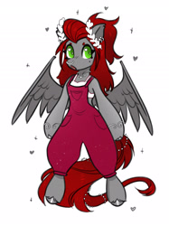 Size: 2022x2700 | Tagged: safe, artist:opalacorn, oc, oc only, oc:void, pegasus, pony, semi-anthro, clothes, female, heart, heart eyes, laurel wreath, mare, overalls, simple background, white background, wingding eyes