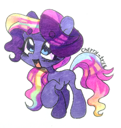 Size: 3840x4054 | Tagged: safe, artist:cherry_tree, oc, oc only, earth pony, pony, chibi, cute, female, happy, multicolored hair, simple background, solo, traditional art, white background