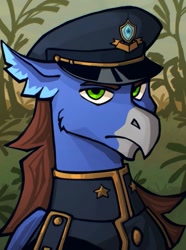 Size: 453x610 | Tagged: safe, artist:bunnyshrubby, oc, oc only, oc:cresting wave, hippogriff, equestria at war mod, bust, cap, clothes, hat, hippogriff oc, male, military uniform, portrait, solo, uniform