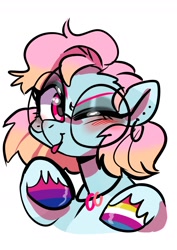 Size: 1240x1754 | Tagged: safe, artist:jully-park, oc, oc only, oc:charlotte parker, earth pony, pony, bigender pride flag, bisexual pride flag, nail polish, one eye closed, pride, pride flag, simple background, solo, white background, wink
