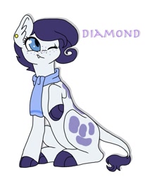 Size: 812x985 | Tagged: safe, artist:artistcoolpony, oc, oc only, oc:diamond, dracony, hybrid, 2016, clothes, colored, interspecies offspring, looking up, monochrome, offspring, old art, one eye closed, parent:rarity, parent:spike, parents:sparity, scarf, simple background, smiling, solo, white background, wink