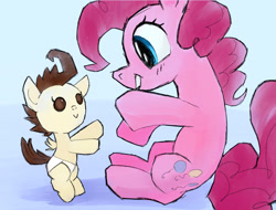 Size: 2457x1865 | Tagged: safe, artist:mandumustbasukanemen, pinkie pie, pound cake, pony, atg 2024, bipedal, duo, female, foal, mare, siblings, sitting, walking