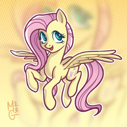 Size: 3000x3000 | Tagged: safe, artist:gmircea, fluttershy, pegasus, pony, g4, aside glance, female, high res, looking at you, mare, open mouth, open smile, outline, smiling, smiling at you, solo, spread wings, three quarter view, white outline, wings, zoom layer