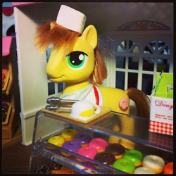 Size: 1440x1440 | Tagged: safe, donut joe, pony, unicorn, brushable, customized toy, donut, food, horn, irl, male, photo, solo, stallion, toy