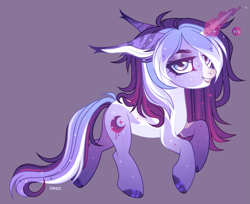 Size: 2031x1654 | Tagged: safe, artist:owlet99, oc, oc only, oc:estel moonborn, pony, unicorn, female, horn, mare, purple coat, purple mane, solo, unicorn oc