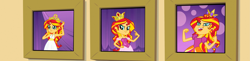 Size: 4227x1023 | Tagged: safe, composite screencap, edit, edited screencap, screencap, sunset shimmer, human, equestria girls, g4, my little pony equestria girls, clothes, crown, dress, fall formal outfits, jewelry, regalia, smiling, smirk