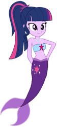 Size: 460x1024 | Tagged: safe, alternate version, artist:fireluigi29, sci-twi, twilight sparkle, mermaid, equestria girls, g4, bare shoulders, female, fish tail, jewelry, mermaid tail, mermaidized, necklace, pearl necklace, simple background, sleeveless, species swap, tail, transparent background