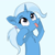 Size: 5000x5000 | Tagged: safe, artist:cloudmild, trixie, pony, unicorn, g4, :p, blue background, cute, cyan background, female, fluffy, horn, mare, ponytail, scrunchie, silly, silly pony, simple background, solo, tongue out