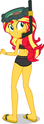 Size: 643x1800 | Tagged: safe, artist:dustinwatsongkx, sunset shimmer, equestria girls, g4, my little pony equestria girls: better together, unsolved selfie mysteries, alternate hairstyle, bikini, bunset shimmer, butt, clothes, midriff, sandals, shadow, simple background, snorkel, solo, sunset shimmer's beach shorts swimsuit, swimsuit, transparent background, turned head, vector