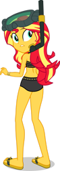 Size: 643x1800 | Tagged: safe, artist:dustinwatsongkx, sunset shimmer, equestria girls, g4, my little pony equestria girls: better together, unsolved selfie mysteries, alternate hairstyle, bikini, bracelet, bunset shimmer, butt, clothes, jewelry, midriff, sandals, shadow, simple background, snorkel, solo, sunset shimmer swimsuit, sunset shimmer's beach shorts swimsuit, swimsuit, transparent background, turned head, vector