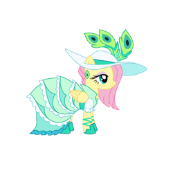 Size: 768x768 | Tagged: safe, artist:dazzle, fluttershy, g4, clothes, dress, ear piercing, earring, eyeshadow, fashion, french haute couture, hat, jewelry, makeup, piercing, simple background, transparent background