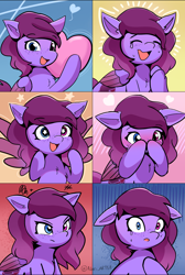 Size: 2000x2976 | Tagged: safe, artist:nari_artsz, oc, oc only, oc:veen, pony, angry, blushing, commission, floppy ears, freckles, happy, heart, heterochromia, solo, starry eyes, wingding eyes, ych result