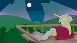 Size: 2732x1536 | Tagged: safe, artist:llimus, oc, oc:alton, pony, unicorn, horn, lying down, male, moon, prone, solo, stallion