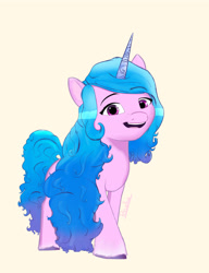 Size: 2000x2600 | Tagged: safe, artist:porcellus, artist:porcellusketch, izzy moonbow, pony, unicorn, g5, full body, horn, looking at you, simple background, smiling, solo