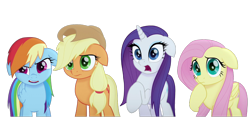 Size: 1280x600 | Tagged: safe, edit, edited screencap, editor:dracoawesomeness, screencap, applejack, fluttershy, rainbow dash, rarity, earth pony, pegasus, unicorn, g4, my little pony: the movie, background removed, female, floppy ears, horn, simple background, transparent background