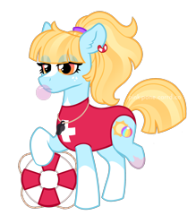 Size: 2100x2400 | Tagged: safe, artist:pink-pone, oc, oc:sunshine, pony, amputee, bubblegum, buoy, clothes, food, gum, lifeguard, one-piece swimsuit, simple background, solo, swimsuit, transparent background