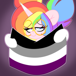 Size: 2000x2000 | Tagged: safe, artist:ladylullabystar, oc, oc:lady lullaby star, pony, asexual pride flag, bust, female, glasses, mare, portrait, pride, pride flag, solo