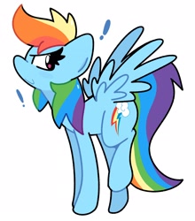 Size: 2182x2475 | Tagged: safe, artist:kindakismet, rainbow dash, pony, g4, exclamation point, female, looking back, mare, solo, spread wings, wings