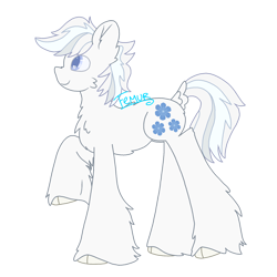 Size: 2048x2048 | Tagged: safe, artist:femurthechangeling, double diamond, earth pony, pony, g4, albino, alternate hairstyle, cheek fluff, chest fluff, ear fluff, fetlock tuft, fluffy, muzzle, muzzle fluff, no shading, raised hoof, simple, simple background, solo, transparent background, unshorn fetlocks