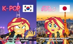 Size: 1200x720 | Tagged: safe, sunset shimmer, equestria girls, equestria girls specials, g4, my little pony equestria girls: better together, my little pony equestria girls: forgotten friendship, my little pony equestria girls: friendship games, angry, double sunset, indonesian, narrowed eyes, rageset shimmer, seoul, tokyo