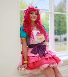 Size: 1080x1223 | Tagged: safe, artist:gianaxrose, kotobukiya, pinkie pie, human, equestria girls, g4, clothes, cosplay, costume, irl, irl human, kotobukiya pinkie pie, photo, solo, window