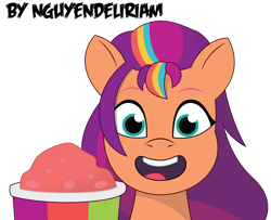 Size: 6449x5225 | Tagged: safe, artist:nguyendeliriam, sunny starscout, earth pony, pony, g5, my little pony: tell your tale, absurd resolution, drink, female, looking at you, mane stripe sunny, mare, open mouth, open smile, simple background, smiling, smiling at you, smoothie, solo, transparent background