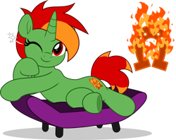 Size: 6300x5000 | Tagged: safe, artist:jhayarr23, oc, oc only, oc:blazing haze, pony, unicorn, commission, commissioner:solar aura, couch, cutie mark, eyelashes, female, horn, mare, multicolored hair, one eye closed, pixie cut, red eyes, reference sheet, short hair, simple background, solo, tomboy, transparent background, unicorn oc, white sclera, wink