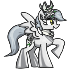Size: 514x506 | Tagged: safe, artist:anonymous, oc, oc only, oc:edelweiss, pegasus, pony, crown, drawthread, female, flower, flower in hair, implied translucent, jewelry, mare, pegasus oc, ponified, regalia, requested art, simple background, solo, tokidoki, transparent background, unicorno