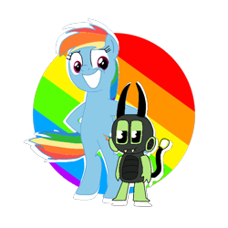 Size: 720x720 | Tagged: safe, artist:cooperthedoodlian, rainbow dash, beetle, insect, pegasus, pony, g4, bipedal, doodland, duo, duo male and female, female, male, mantisgirl, simple background, slapoda, standing, transparent background