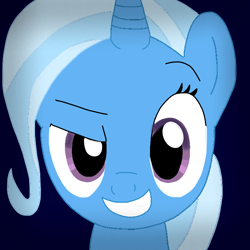 Size: 720x720 | Tagged: safe, artist:cooperthedoodlian, trixie, pony, unicorn, g4, avatar, eyebrows, female, grin, horn, icon, looking at you, mare, raised eyebrow, smiling, smug, solo