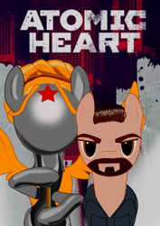 Size: 596x842 | Tagged: safe, artist:milecharn, earth pony, pony, robot, robot pony, atomic heart, duo, female, major nechaev, male, mare, no face, ponified, stallion