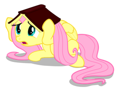 Size: 900x652 | Tagged: safe, artist:iks83, fluttershy, pegasus, pony, g4, magic duel, book, cowering, female, mare, open mouth, scared, simple background, solo, transparent background, vector